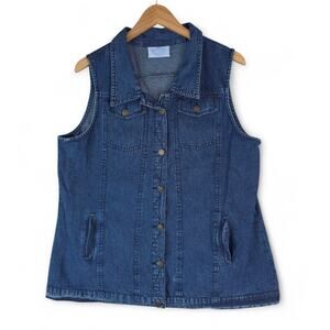 The Skyline Collection Denim Jean Sleeveless Vest Womens XL Blue Button Up